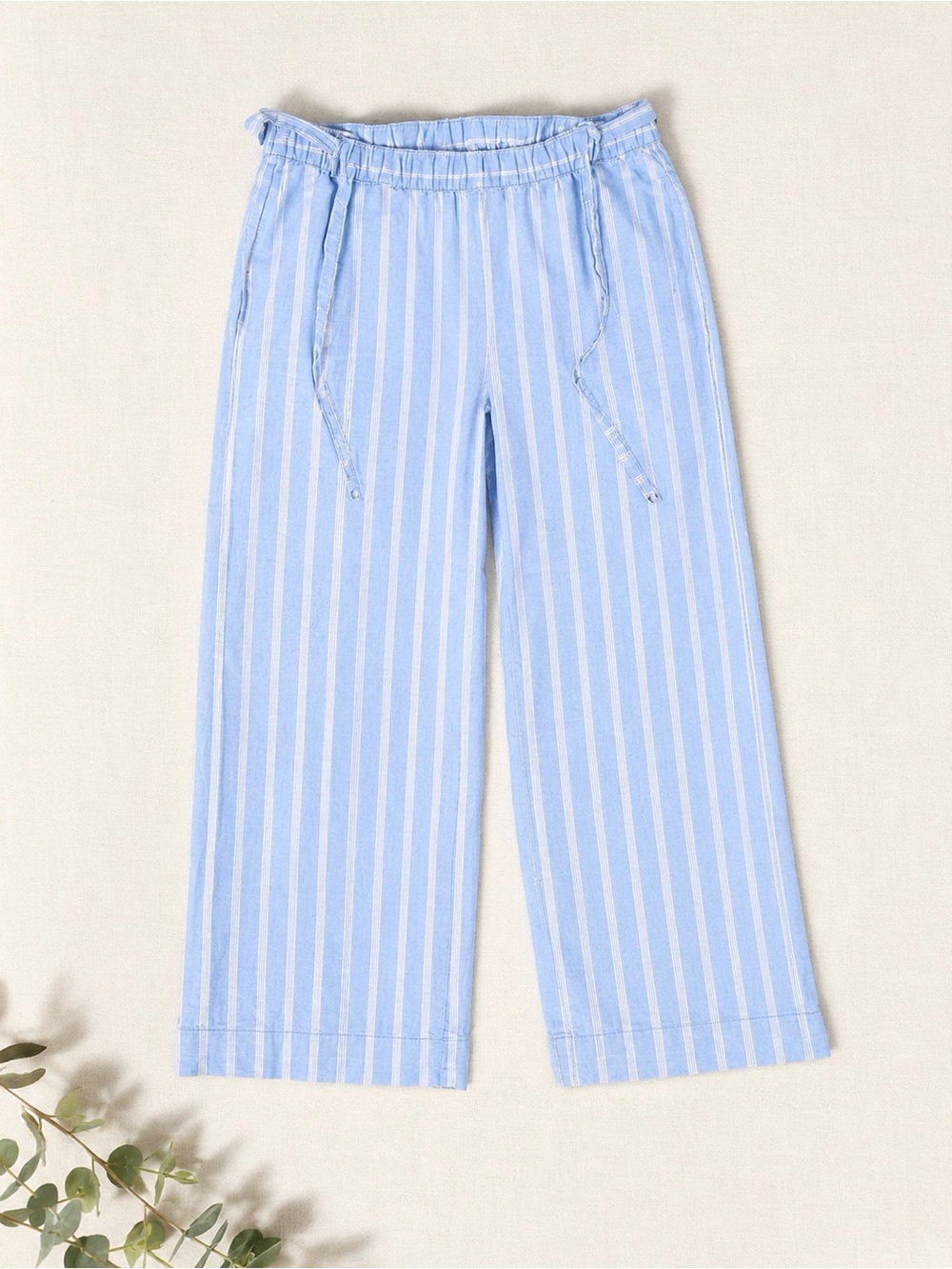 Joe Fresh Blue and White Vertical-Strip Wide-Leg Pants